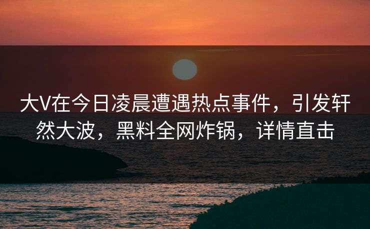 大V在今日凌晨遭遇热点事件，引发轩然大波，黑料全网炸锅，详情直击