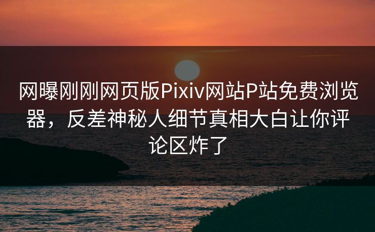 网曝刚刚网页版Pixiv网站P站免费浏览器，反差神秘人细节真相大白让你评论区炸了
